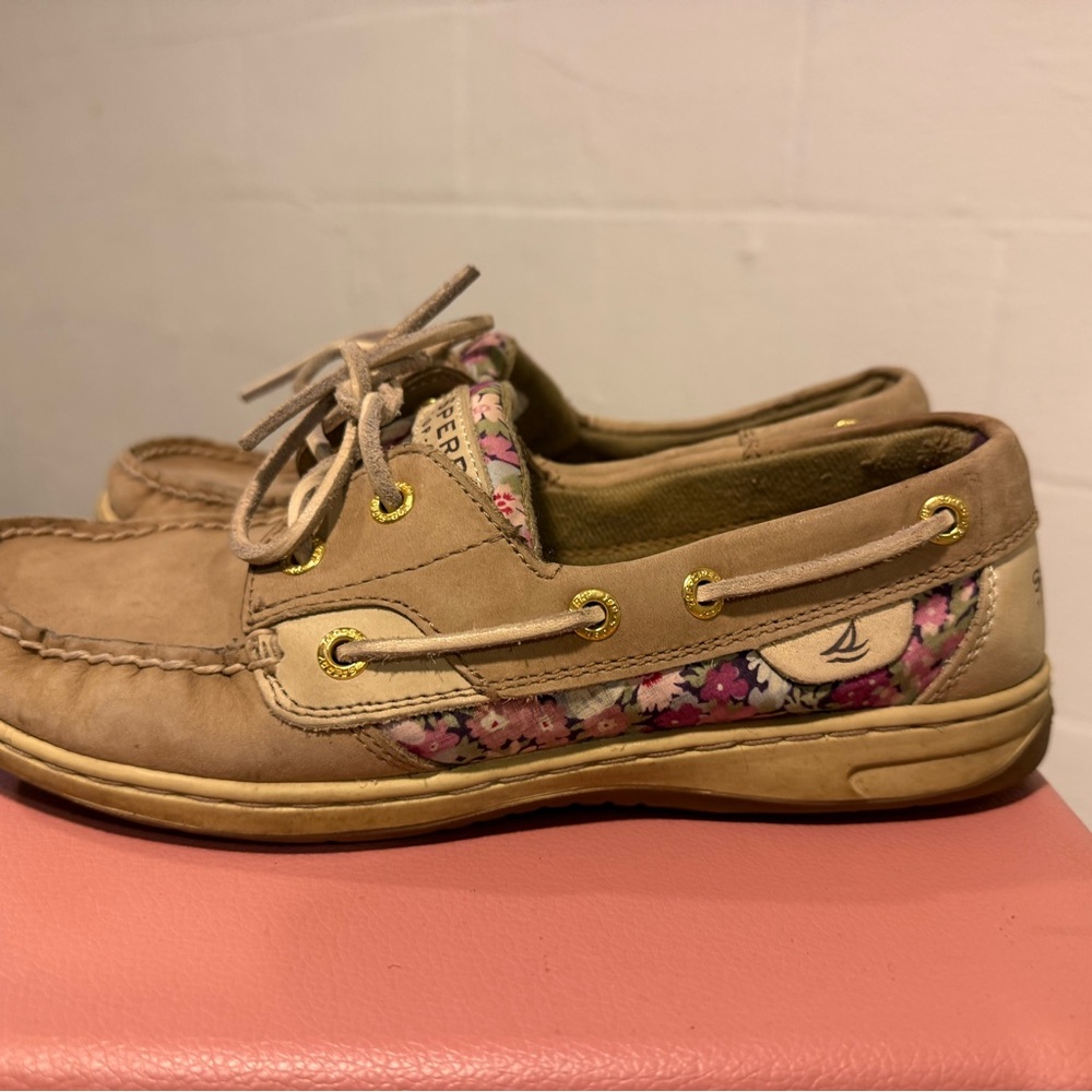 Sperry Women's Tan & Pink Floral Boat Shoes